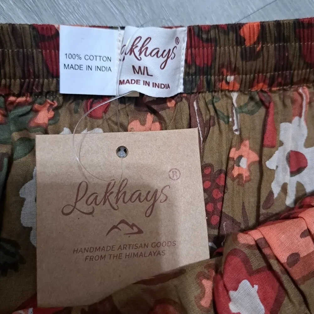 Lakhays Hippie Boho Chic Mushroom Forest Handmade Artisan Cotton Clay M/L NWT
